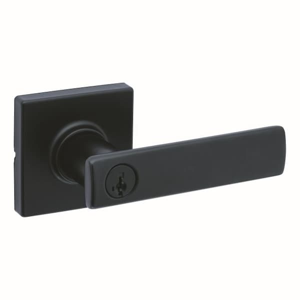 Breton Lever with Square Rose Entry Door Lock SmartKey with 6AL Latch, RCS Strike Matte Black Finish